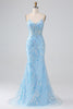 Load image into Gallery viewer, Sparkly Light Blue Mermaid Sequins Long Prom Dress