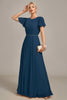 Load image into Gallery viewer, Navy A-Line Round Neck Pleated Mother of Bride Dress With Short Sleeves