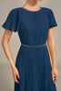 Load image into Gallery viewer, Navy A-Line Round Neck Pleated Mother of Bride Dress With Short Sleeves