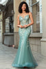 Load image into Gallery viewer, Stunning Mermaid Spaghetti Straps Light Green Corset Prom Dress with Appliques