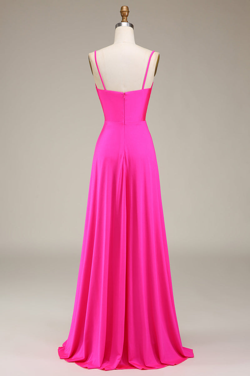 Load image into Gallery viewer, Hot Pink Spaghetti Straps A-line Prom Dress with Pleated