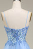 Load image into Gallery viewer, Spakly Blue Tulle Prom Dress with Appliques