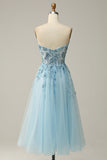 A Line Midi Sweetheart Sequins Sky Blue Prom Dress
