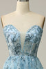 Load image into Gallery viewer, A Line Midi Sweetheart Sequins Sky Blue Prom Dress