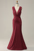 Load image into Gallery viewer, Mermaid Deep V Neck Burgundy Sleeveless Long Prom Dress