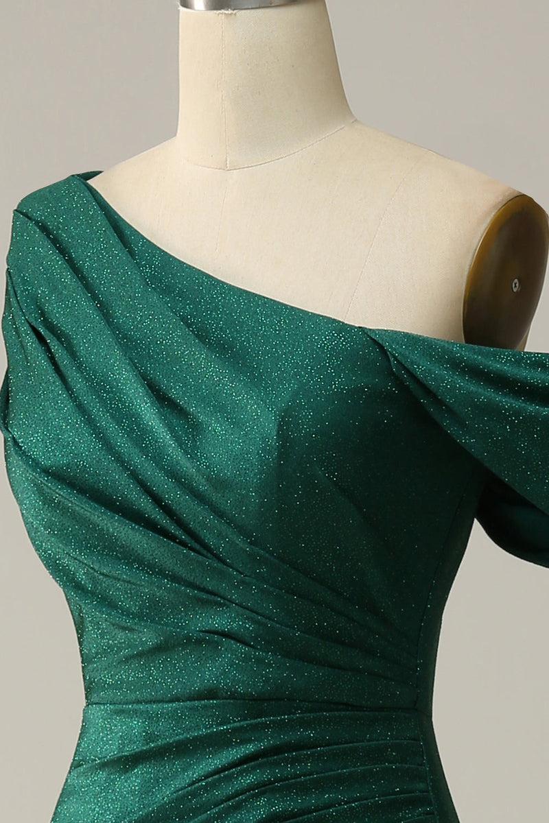 Load image into Gallery viewer, Mermaid One Shoulder Dark Green Long Prom Dress