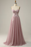 A Line Sweetheart Grey Purple Long Prom Dress with Appliques
