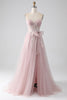 Load image into Gallery viewer, Sparkly A Line Strapless Tulle Prom Dress with Bow