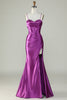 Load image into Gallery viewer, Dark Purple Spaghetti Straps Mermaid Long Prom Dress With Slit