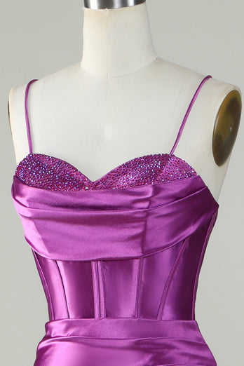 Dark Purple Spaghetti Straps Mermaid Long Prom Dress With Slit