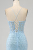 Load image into Gallery viewer, Glitter Sky Blue Spaghetti Straps Mermaid Prom Dress with Slit