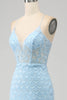 Load image into Gallery viewer, Glitter Sky Blue Spaghetti Straps Mermaid Prom Dress with Slit