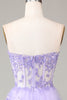 Load image into Gallery viewer, Lavender Strapless Tiered Tulle Corset Prom Dress with Appliques