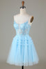 Load image into Gallery viewer, Blue Glitter Cute Homecoming Dress with Appliques