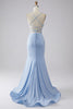 Load image into Gallery viewer, Sparkly Mermaid Light Blue Prom Dress with Slit