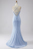 Load image into Gallery viewer, Stylish Mermaid Spaghetti Straps Light Blue Corset Prom Dress with Split Front