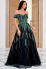 Load image into Gallery viewer, A Line Off the Shoulder Dark Green Party Dress Embroidery