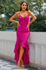 Load image into Gallery viewer, Fuchsia Backless High-Low Chiffon Formal Prom Party Dress With Ruffle