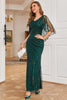 Load image into Gallery viewer, Dark Green Sequin Glitter Wedding Party Dress