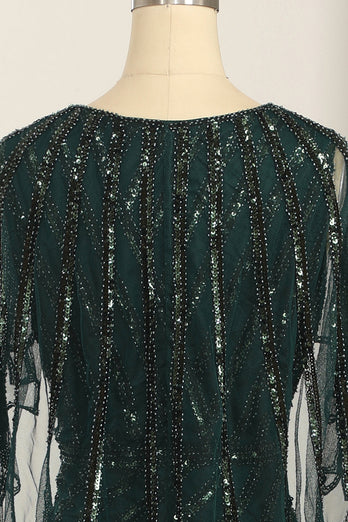Dark Green Sequined Scoop Neck Long 1920s Dress