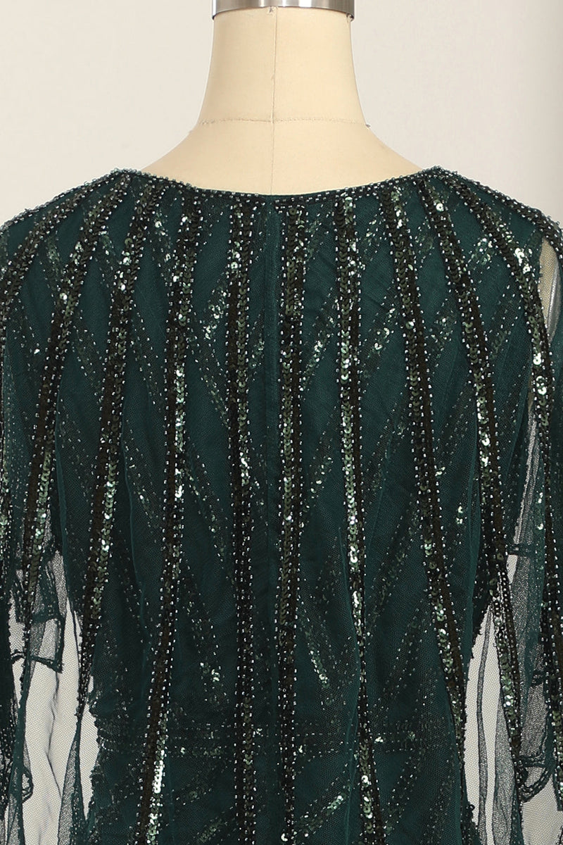 Load image into Gallery viewer, Dark Green Sequined Scoop Neck Long 1920s Dress