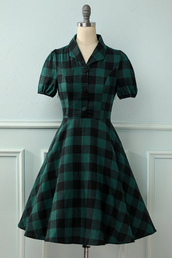 Green Plaid Vintage Tartan Dress