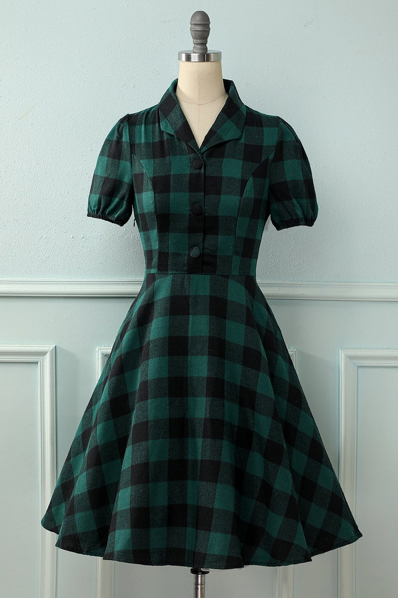 Load image into Gallery viewer, Green Plaid Vintage Tartan Dress