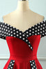 Load image into Gallery viewer, Off Shoulder Red Polka Dots Vintage 1950s Dress