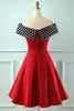 Load image into Gallery viewer, Off Shoulder Red Polka Dots Vintage 1950s Dress