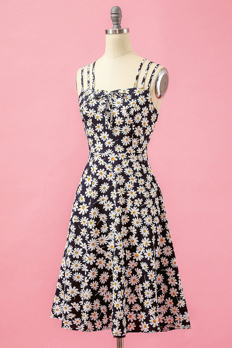 Load image into Gallery viewer, Black Floral Print Daisy Casual Dress