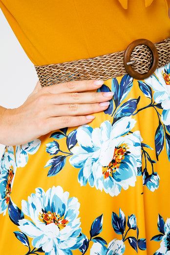 Orange Floral Print Casual Day Dress