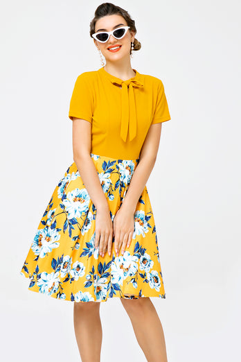 Orange Floral Print Casual Day Dress