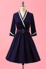 Load image into Gallery viewer, Navy Blue Patchwork V Neck Casual Wrap Dress