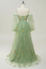Load image into Gallery viewer, Green Off The Shoulder Long Sleeves A-Line Prom Dress