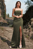 Load image into Gallery viewer, Sheath Strapless Olive Long Prom Dress with Split Front