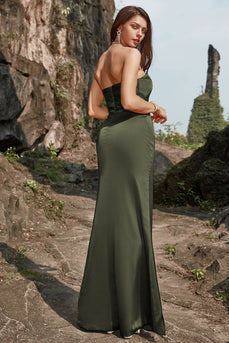 Sheath Strapless Olive Long Prom Dress with Split Front