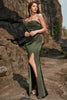 Load image into Gallery viewer, Sheath Strapless Olive Long Prom Dress with Split Front