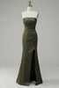 Load image into Gallery viewer, Green Strapless Satin Prom Dress with Slit