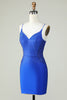 Load image into Gallery viewer, Sheath Spaghetti Straps Royal Blue Short Homecoming Dress with Beading