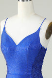 Sheath Spaghetti Straps Royal Blue Short Homecoming Dress with Beading