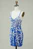 Load image into Gallery viewer, Spaghetti Straps Blue Sheath Homecoming Dress With Appliques