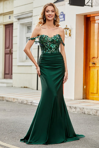 Dark Green Mermaid Prom Dress with Ruffles