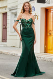 Dark Green Mermaid Prom Dress with Ruffles