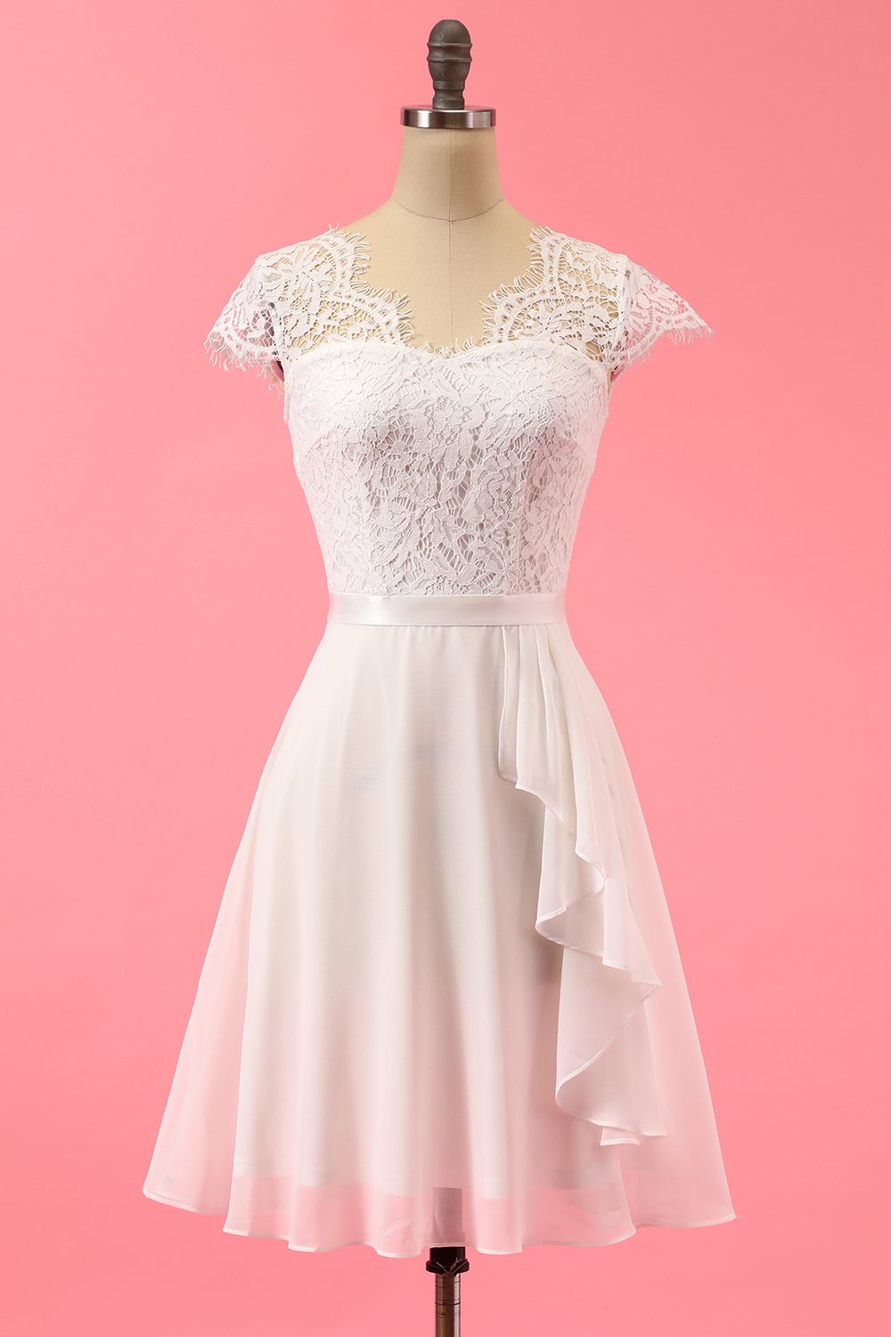 White Lace Formal Ruffle Dress