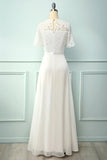 White A-line Formal Prom Dress With Lace