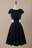 Load image into Gallery viewer, Navy Scoop 1950s Dress with Ruffles