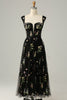 Load image into Gallery viewer, A Line Sweetheart Black Long Prom Dress with Embroidery