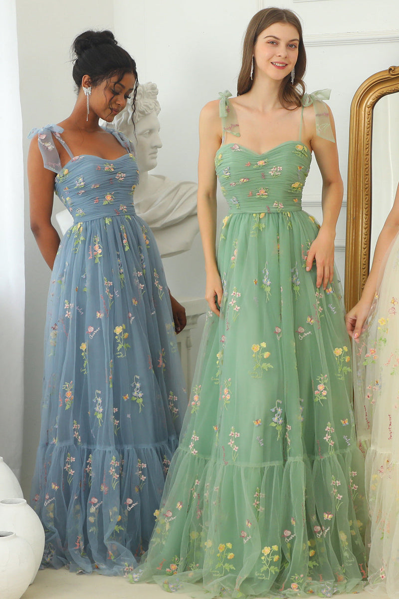 Load image into Gallery viewer, Green Long Prom Dress With Embroidery