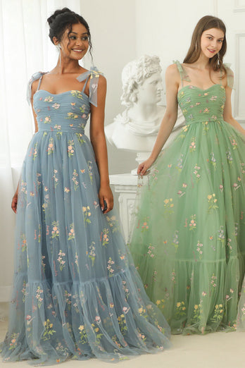 Zapaka Women Green Prom Dress A-Line Sleeveless Long Party Dress With ...