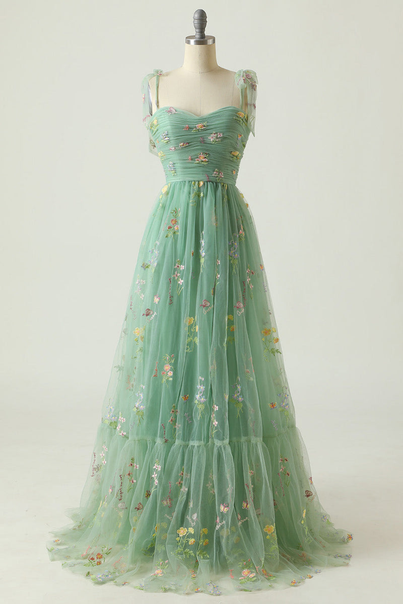 Load image into Gallery viewer, Green Long Prom Dress With Embroidery